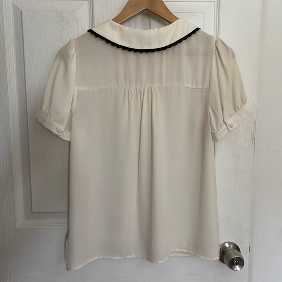 White Button Blouse with Black Lace Peter Pen Collar Schoolgirl Cosplay Coquette - Picture 7 of 12